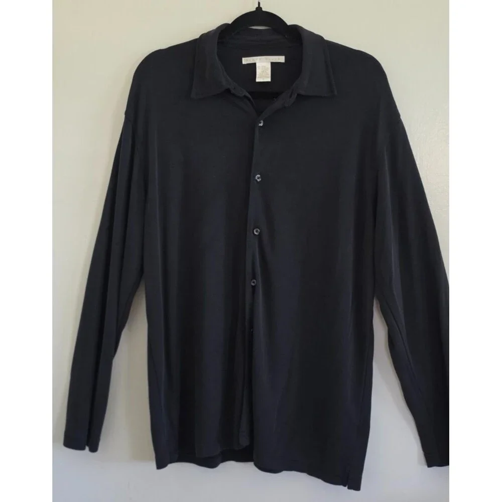 VTG Y2K Perry Ellis Mens L Sheer Shirt Black Button Up 90s Minimalist USA
